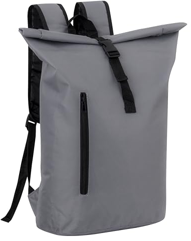 Baroni Home Rolltop Rucksack aus Canvas, geräumig und langlebig mit einem lässigen Design für Reisen und den täglichen Gebrauch, leicht und bequem, in den Farben Grau und Schwarz, grau, M