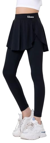 Hotfiary Mädchen Yoga Leggings mit fließenden Röcken, hoch taillierte Dehnbare Hosen Röcke, Jugend Teens Mädchen Workout Tennis Hosen, in voller Länge lässig Sport sportliche Leggings für 4-17 Jahre