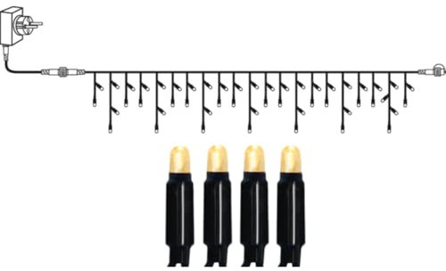 SYSTEM 24 Lichterketten-Modularsystem > START-Artikel > Eiszapfen-Lichtervorhang 3m x 0,4m, 49 LEDs warmweiß mit Netzteil 9,6 Watt, koppelbar bis 700 LEDs