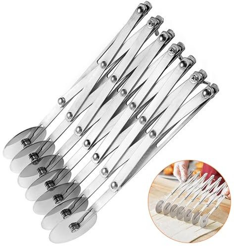 Couteau Roulette Pizza avec Roues 7 Réglables, Trancheuse Patisserie Extensible, Coupe-Pâte Acier Inoxydable Gagnez Temps, Diviseur Multi-Ronds pour Cuisson, Art Gâteaus, Gaufres, Crêpes et Biscuits