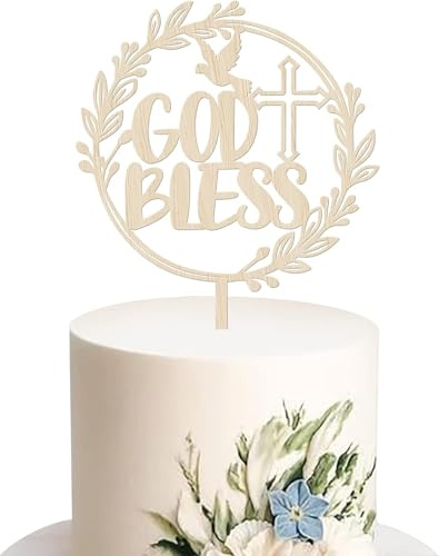 Cake Topper Kommunion, God Bless Tortendeko Taufe, Tortenaufleger Taufe Holz, Tortenstecker Teburtstag Kuchen Taube, Kreuz für Taufe, Kommunion, Baby-Vollmond, Geburtstagsfeiern, Hochzeiten