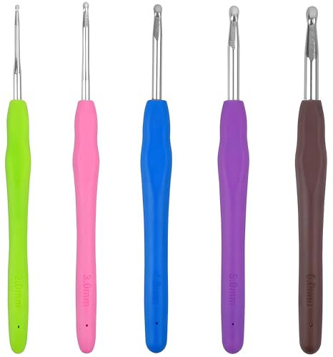 Häkelnadel, 5 Stück Häkelnadel set, Häkelnadeln 2mm, 3mm, 4mm, 5mm, 6mm 5 Größen Häkelnadeln Set mit Bunte Silikongriff 14 cm, Häkelnadelset für Anfänger und Häkelliebhaber Ergonomisch Häkelnadelset