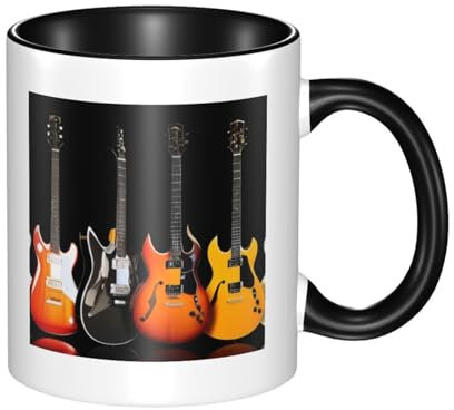 Cute Electric Guitar Mugs, 11oz Two Tone Color Ceramic Coffee Tea Mug Cup, Microwave Safe, Perfect for Home, Office, and Restaurants