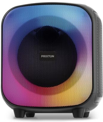 PRIXTON Altavoz Portátil Jaia con Bluetooth/USB/AUX/TF/FM, Entrada para 1 Micrófono, Potencia 40 W, Autonomía 9h, Efecto Bass, Función Voice Cut, 6 Efectos de Luz LED, Negro