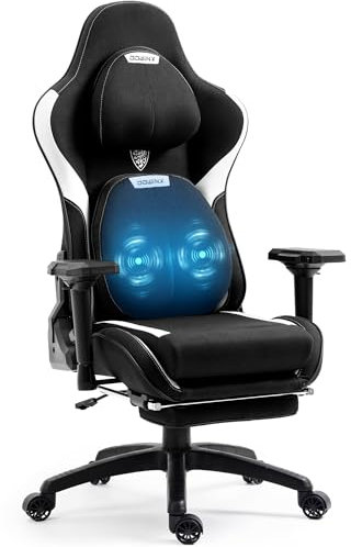 Dowinx Gaming Stuhl, Atmungsaktiver Bürostuhl aus Hochwertigem Stoff, 4D Armlehnen Ergonomischer PC-Stuhl, Verstellbarer und Drehbarer Gaming Stuhl mit Fußstütze, Schwarz