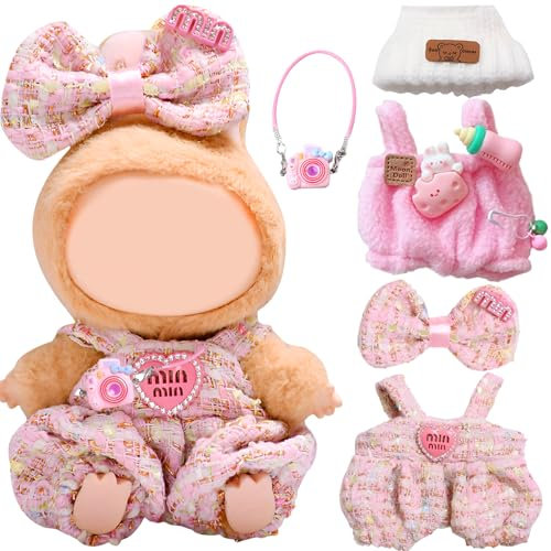 Lot de 5 vêtements pour poupée, 17 cm, accessoires avec combinaison rose, bonnet d'ours blanc, sac à dos miniature, pince à cheveux avec nœud pour garçons et filles (sans poupée)