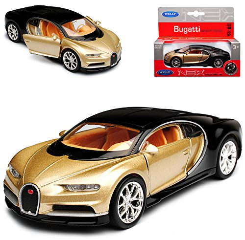 Welly Bugatti Chiron Coupe Gold Beige Ab 2016 mit Rückzugsmotor ca 1/43 1/36-1/46 Modell Auto mit individiuellem Wunschkennzeichen
