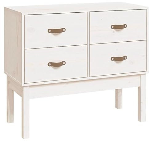 Eleganz Armoire console, blanche, 90 x 40 x 78 cm, en pin massif, ensemble de meubles de salon, solution de rangement pour petits espaces, durable et élégante