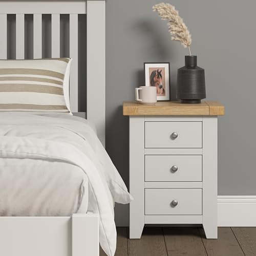 Seconique Windsor Fully Assembed 3 Drawer Bedside in Ivory/Oak
