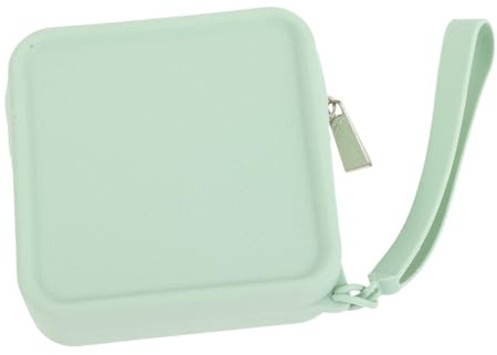 Silikon Damenbindenbeutel 10x10x3,5cm für Diskrete Aufbewahrung Unterwegs | Wiederverwendbar, Hellgrün, und Haargummis, Stilvoll für Tasche, Reisen, Pflegepersonal