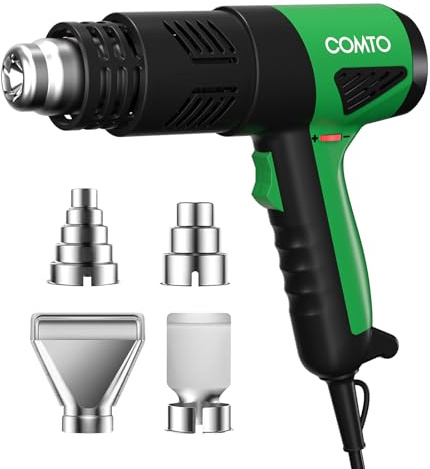 COMTO 1800W Heat Gun - Heats in 1.5s, 50°C-650°C, 2 Speed & Overheat Protection, with Protective Cover, 1.8m Cord, Ideal for Paint Stripping, Adhesive Removal, DIY & Vehicle Wrapping (4 Nozzles)