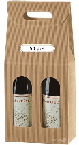 SIMPLETEK - 50 x Havana Gift Box for 2 Bottles Wine Oil with Window for Christmas Occasions (50 Pieces)
