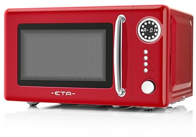 ETA Mikrowelle Storio I freistehend I 20 L I 700 W I 12 Automatikprogramme I Auftauen I 24.5 cm I Drehteller I Edelstahl-Innenraum I Timer I Kindersicherung I Rot