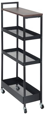 Relaxdays Nischenwagen, 4 Ebenen, Industrial-Design, braun/schwarz | HBT: 98 x 20 x 50 cm, Bad, Küche, Metall, Rollwagen