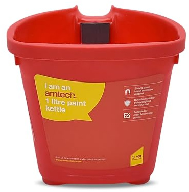 Paint Kettle 1L, Red, Magnetic Brush Holder, Hooks to Ladder, DIY