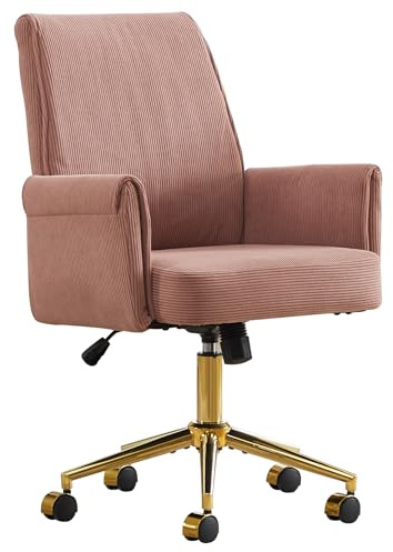 SEEDWAVE Bürostuhl aus Corduroy mit Memory-Schaum Sitzkissen, ergonomischer Schreibtischstuhl mit Wippfunktion und höhenverstellbar für Büro und Home Office (Altrosa)
