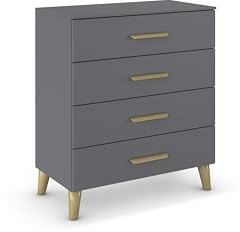 Rauch Möbel ADITIO, Kommode, Farbe Grau metallic, Breite 80 cm | Sideboard im Skandi-Design, 4 Schubladen, Soft-Close, Massivholz Griffe und Füße, für Schlafzimmer, Gästezimmer, Wohnzimmer
