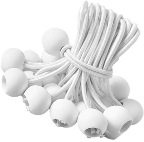 Luxshiny Fixations Élastiques pour Tentes et Bâches 50 Cordons Blancs 150Mm Boules pour Activités en Plein Air