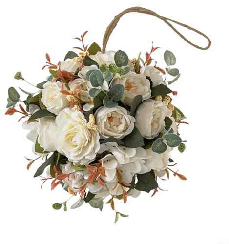 Künstliche Blumenkugel 20cm für deko Hängeblume für Hochzeit Wohnzimmer Schlafzimmer Realistische Seidenblumen Wanddekoration in 6 Farben Verfügbar(White)