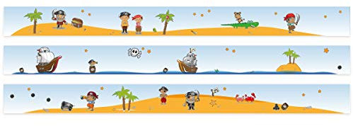 Wandkings Bordüre - Wähle ein Motiv - Piraten und Schatzsuche - 3x selbstklebende Wandbordüren je 150 cm - Gesamtlänge: 450 cm - Höhe: 12,5 cm