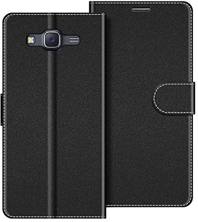 COODIO Handyhülle für Samsung Galaxy J5 2015, Leder Flip Case mit Magnetverschluss, Kartenfächer und Standfunktion, Schwarz