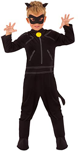 Rubie's Offizielles Kostüm Cat Noir, Miraculous Ladybug, mit Augenmaske, für Kinder, Superheld, Kindergröße S, 3-4 Jahre Halloween