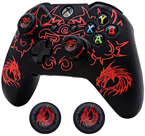 BRHE - Funda protectora de silicona antideslizante para mando Xbox-One, juego de accesorios para Microsoft Xbox 1 Wireless/Wired Gamepad Joystick con 2 tapas de agarre para pulgar (rojo)