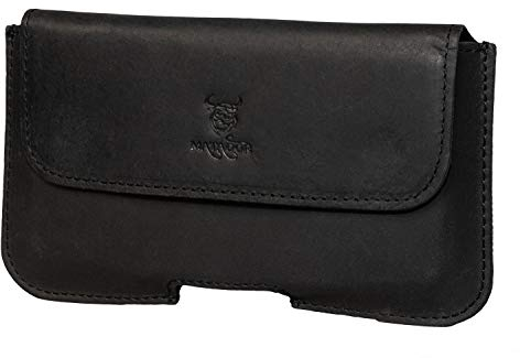 MATADOR ECHT Leder Gürteltasche Cover Handy Etui Tasche Gürtelschlaufe kompatibel mit Samsung Galaxy (S8/S21/S22/S23/S24- Plus) Natur Schwarz