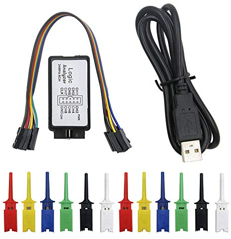 KeeYees USB Logic Analyzer mit 12er 6 Farben Prüf Test Clips Set USB Kabel 24 MHz 8CH UART IIC SPI Debug für Arduino für ARM FPGA M100 SCM