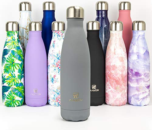Nuactiv Stainless Steel Water Bottle, Vacuum Insulated Flask BPA Free, 12hrs Hot & 24hrs Cold Drinks, Thermal Metal Water Bottles, Leakproof 500ml Double Wall, Drinking for Kids, Gym, Sports, Travel