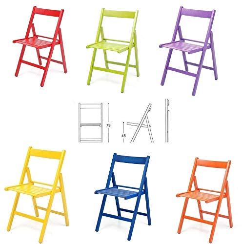 buiani 6 sedie Colorate Sedia in Legno Verniciato richiudibile per Campeggio casa e Giardino (Rosso,Verde,Viola,Giallo,Blu,Arancione)