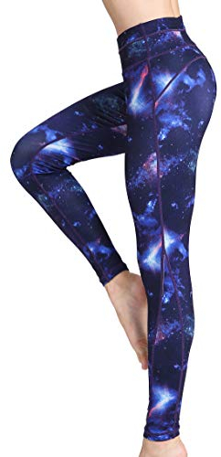 FLYILY Frauen Yoga Pants Gedruckt hohe Taillen-Power Flex Capris Workout Gamaschen für Fitness Laufen(BlueSky,XL)