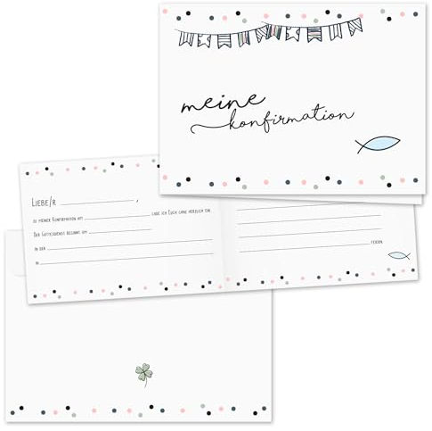younikat 20 Einladungskarten zur Konfirmation mit Umschlägen I DIN A6 I Set Einladungen zum Ausfüllen I für Kinder Mädchen I dv740
