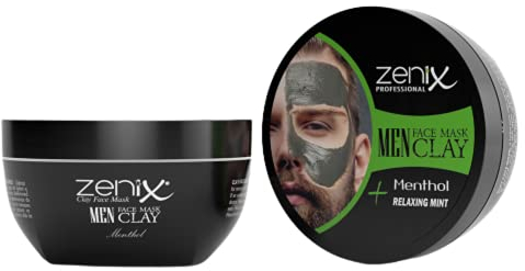 Zenix Mascarilla facial de arcilla para hombre, mentol, 350 g, máscara facial con arcilla, tratamiento facial con mentol refrescante, cuidado facial para hombres, contra espinillas, puntos negros e