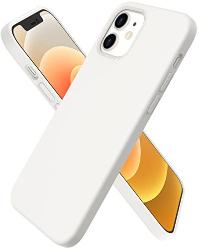 ORNARTO Compatible with iPhone 12 mini(2020) Case 5,4, Slim Liquid Silicone Full Covered Soft 3 Layers Gel Rubber with Microfiber Case Cover 5.4 inch-White