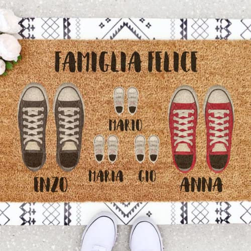 Zerbino personalizzato per l'ingresso | Personalizza il tuo Zerbino con tua famiglia | 70 x 40 cm | Perfetto come regalo | zerbini originali e divertenti in 100% fibra di cocco | Famiglia di 5