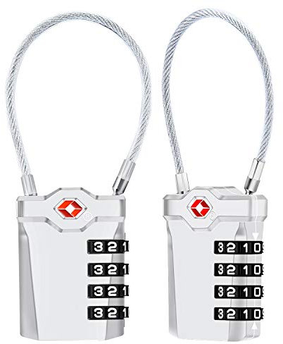 Diyife Cadenas à Bagages TSA, [Version La Plus Récente] [Lot de 2] Voyage à Combinaison à 4 Chiffres Cadenas à Combinaison de 14 cm de Câble Flexible pour Valise, Sacoche de Bagage, etc. (Argent)