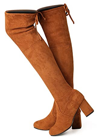 Botas Altas Mujer Rodilla Ante Tacon Cordones Planas Botas Largas Invierno Ligeras Bota Caña Alta Comodas Flessibile Moda 6 Cm D Marrón 37