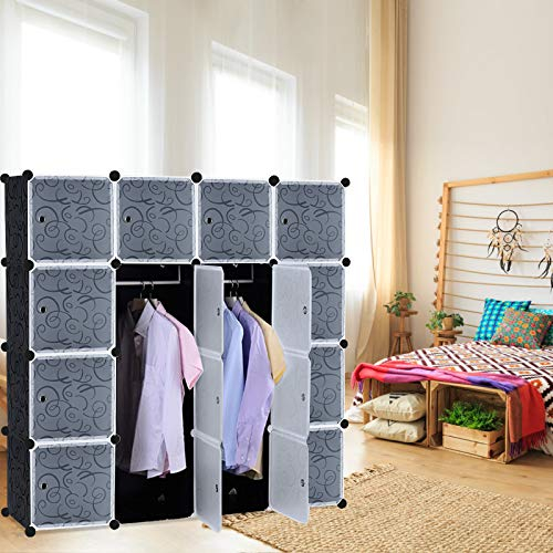 ACXIN Armario plegable combinado sin tornillos con puerta, estantería tradicional de plástico para libros, ropa de juguetes (16 compartimentos)