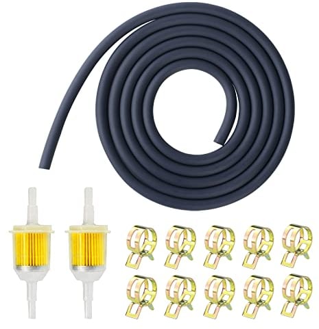 ACHANFLY Benzinschlauch Kit 2 Meter Ø 5mm Kraftstoffleitung + 2 Stück Benzinfilter 5mm/8mm + 10 Stück Schlauchschellen für Auto Motorrad Roller Rasenmäher