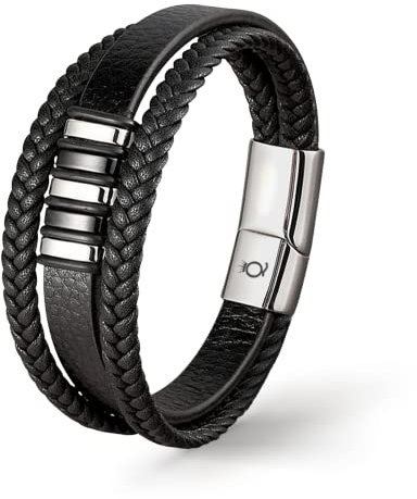 UNIQAL | Lederarmband Herren Premium Style Mens Bracelet | Gratis Geschenk Box | Echtleder, Edelstahl (Vortex, 19.00, Zentimeter)