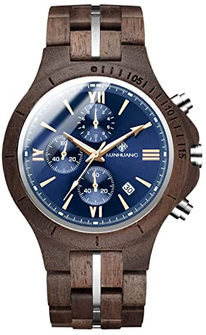 rorios Herren Holzuhr Analog Quarzuhr mit Holzarmband Natürliche Handgefertigt Holz-Armbanduhr Multi-Funktionen Chronograph Herren Uhr