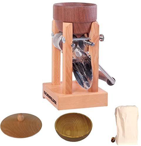 Eschenfelder Flockenquetsche | Trichter aus Nussbaumholz mit Komplett-Set (Holzschale, Deckel und Abdeckung)