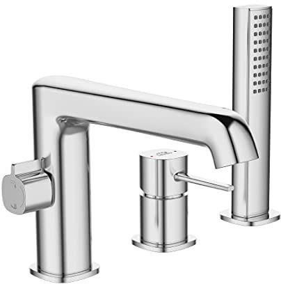 ADGO Pola 3-Loch-Wannenbatterie, Badewannenbatterie, Wannenbatterie-Set, Armatur + Brauseschlauch mit Handbrause, Einhebelmischer, Einhandmischer, Badarmatur Armatur für die Badewanne (Chrom)