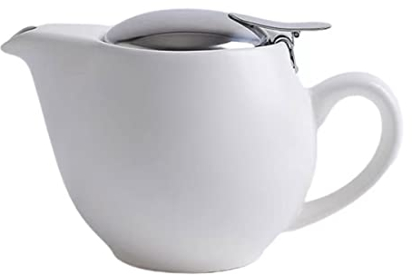 Auxmeware - Small Ceramic Teapot With Stainless Steel Infuser For Loose Tea And Blooming Tea, Heat Resistant Ceramic Tea Pot And Tea Kettle, Perfect Tea Maker, White Teapot 350ml/12.0oz