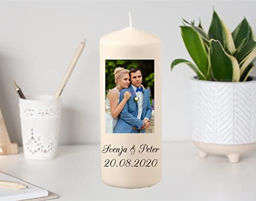 Personalisierte Foto-Kerze zur Hochzeit | Echter Farbdruck mit Nanotechnik versiegelt | Hochzeitskerze mit Foto von Brautpaar