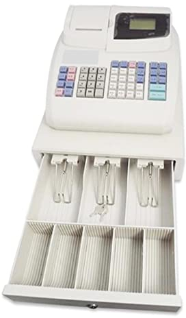DOZPAL Registrierkassen Englische Version mit Schublade, 48 Tasten Elektronische Registrierkasse für kleine Unternehmen, Einzelhändler, Supermärkte, Convenience Stores,White