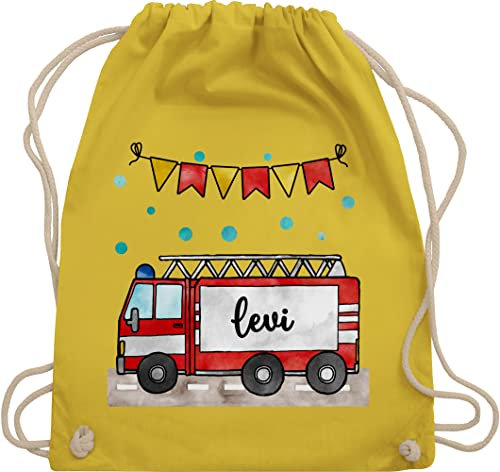 Turnbeutel Rucksack - Feuerwehrauto Motiv I Leiterwagen Geschenk Feuerwehr I Löschzug - Unisize - Gelb - beutel für wechselkleidung kinder kinderturnbeutel kindergarten jugendfeuerwehr name