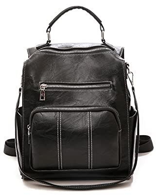 ADITAM Damen Rucksack Wasserdichter Lederrucksack Vintage Umhängetasche für Damen Fashion Daypack Wochenendrucksack Schultaschen Schwarz Double The Comfort