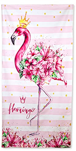 Queenshin Große Rose Flamingo Strandtücher mit Streifen, Microfaser Handtücher Fitness Handtuch Saunatuch Badetuch für Herren Damen, 75 x 150 cm
